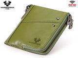 men's genuine leather RFID blocking double zipper coin purse, multiple card slots V1106-918-65153-GRN-M