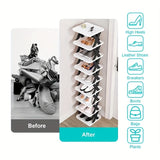 9-Tier Foldable White/Black Shoe Rack, space-saving vertical design for entry halls, living rooms, V1106-KZDXJ002