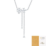 925 Silver Moissanite Flower Tassel Necklace Sparkling Four-Petal Pendant with Dual Drop Chains, V1341-ZY-U4D9KVGT-MOISSANITE-PREMIUMS925
