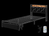 Levede Single Bed Frame Leather Headboard RGB 2 Drawers BF1064-S