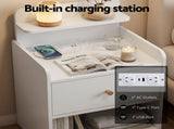 Artiss Bedside Table Drawer Charging Station White FUR-S-BS-04-WH