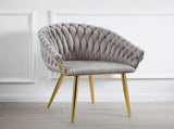 SERENIT Grey Modern Velvet Dining Chairs, Upholstered Living Room Chair with Woven Back and Golden V255-SE-GP1801-DC-GREY