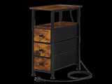 Levede Bedside Table with LED Charging Station 3 Drawers Metal Frame NI1059-BR-3-AU