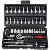 46-Piece 1/4 Inch Drive Socket Wrench Set, Chrome Vanadium Ratchet and Bit Kit, Black Case V1188-MS-617-121