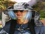 Wide Brim Sun Hat with 2 Solar Fans, Hat with Neck Flap, Men's Wide Brim Solar Fan Outdoor V1366-AZ2-W-12854