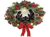 Christmas Wreath with Jesus Red Berry Pine Cone Nativity Scene LED Lights String Wreath Mixed V1294-YM0714-10306698