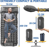 Self-inflating mattress 10cm, light blue, waterproof lightweight tear-resistant durable with foot V1188-MS-325-0715