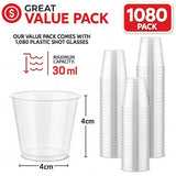 1080pcs 30ml Reusable & Disposable Plastic Shot Glasses Clear Cups Event Tastings Bulk V563-HP0103-30-36
