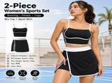 Black XXL Size Women's Linear Sports Set - Polyester Spandex Blend with Adjustable Straps, Removable V888-ELOSUNG53892