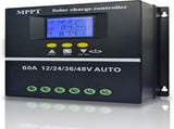 MPPT 36V/48V/24V/12V Solar Charge Controller Tools LCD Dual USB Lead Acid Lithium Batteries Quick V1107-127-61613-BLK-60A