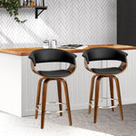 Artiss 2x Bar Stools Swivel PU Seat Wooden BA-TW-8201-BKX2