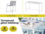 Gardeon 7PCS Outdoor Bar Set Stools Dining Chairs Table Patio Steel Bistro Set White ODF-BARSET-WH-7STEX-ABC