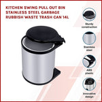 Kitchen Swing Pull Out Bin Stainless Steel Garbage Rubbish Waste Trash Can 14L V63-833611