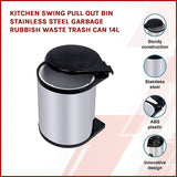 Kitchen Swing Pull Out Bin Stainless Steel Garbage Rubbish Waste Trash Can 14L V63-833611