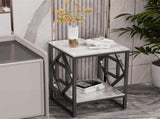 Sleek White Marble Side Table Sofa End Table Bedside Nightstand w Durable Frame V767-JJ-XZ216-BK