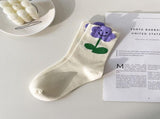 Women Mid Tube Socks Tulip Flower Pattern Cotton Socks Ladies Deodorant Sweat Absorption Socks Mixed V1294-YM0718-3117220206011
