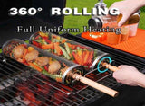 Rolling Grill Basket Set with Removable Wooden Handle 304 Stainless Steel BBQ Rotating Cage for V1107-CS-SKL