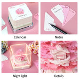 Pink Tree House 3D Paper Sculpture Night Light with Notepad, Silver Base - Elegant Gift Set for Home V888-ELOSUNG11393