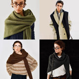 Brown Retro Wool Blend 190x70cm Knitted Triangle Scarf - Multifunction Warm Shawl Wrap with Elegant V888-ELOSUNG49958