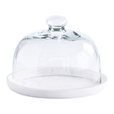 White Ceramic Cake Plate with Glass Cover for Decoration and Fruit Display Stand 7 Inch V1366-AZ2-W-13203
