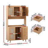 Artiss Buffet Sideboard Hutch Storage Cabinet Kitchen Cupboard Hooks Rattan Pine FURNI-C-RAT-SID180-WD-ABC