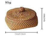 Round Rattan Basket Box with Lid Hand Woven Wicker Storage Bin Organizer Decorative Picnic Food V1366-AZ2-W-16595