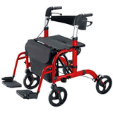 2-in-1 Foldable Aluminium Rollator Walker with Seat, Adjustable Handles, 8" All-Terrain Wheels, V1181-HP002-RD