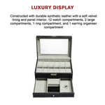 12 Grids Watch Display Case Leather jewellery Storage Box Organiser Lock Key V63-823711