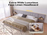 Artiss King Bed Frame with Wide Headboard, Floating Shelves and USB Grey BFRAME-I-ALTO-K-GY-AB