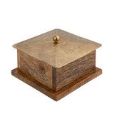 Handcrafted Square Mango Wood Box W Metal Pressed Lid 12cm V637-59086BOX