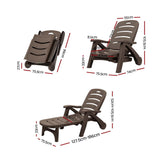 Gardeon Sun Lounger Folding Lounge Chair Wheels Patio Outdoor Furniture Brown ODF-SUNBED-PP150-BR