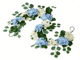 Hydrangea Garland Blue and Cream Artificial Flower Garland 6-Foot Easter Decoration for Mantels, V1366-AZ2-W-12821