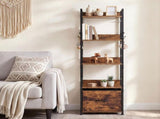 Levede Bookshelf Narrow Bookcase 5 Tier Storage with Drawer Living Room Brown CH1188-5-AU