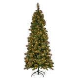 Christabelle 7.5ft Christmas Tree Slim Glittery Gold Pine LED Lights Xmas Decor 112_SENGG75S