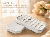 Velvet Ring Storage Box, Octagonal Rectangle Jewelry Display Case with Lid, Earring Organizer, 8.1" V1192-AZ-W-18455