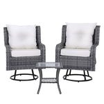 Gardeon 3PC Outdoor Furniture Bistro Set Lounge Wicker Swivel Chairs Table Cushion Grey ODF-B-RAN-ROAT-3PCS-GE-AB