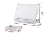 Keezi Kids Bookshelf Metal Storage Rack Toy Organiser Display Shelf Drawer White FURNI-Z-BOOK-MEDR-WH