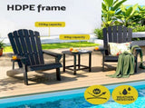 Gardeon Outdoor Table and Chairs HDPE Adirondack Beach Chair Sun Lounge Patio Furniture Garden Black FF-BEACH-3HE-BK