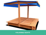 Keezi Kids Sandpit Wooden Sandbox Sand Pit with Canopy Foldable Seat Toys 120cm SAND-CANOPY-120