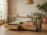 CARLA HOME Coffee Table with 2 Drawers - Open Shelf - Brown - Rustic - Steel - Living Room Bedroom V178-36449
