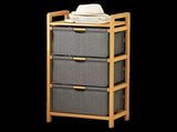 Bamboo Shelf with Storage Hamper Wooden Organiser with 3 Laundry Bags V63-838251