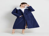 Size XL Dark Blue Women's Chic Lightweight Waterproof Raincoat - Long Hooded Packable Rain Jacket V888-ELOSUNG32633