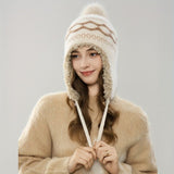 Women'S Knitted Hat Furry Ear-Flap Hat Pom-Pom Hat Winter Accessory Women'S - Beige - Size L V1347-939-76328-BEG-L