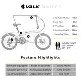 VALK Shuttle 5 Electric Folding Bike, Gen II, 20" Tyres, Shimano 7-Speed, White V219-BIKEFBVALMTA