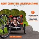 VEVOR Bike Trailer for Toddlers, Kids, Double Seat, 40 kg Load, 2-In-1 Canopy Carrier Converts to V952-LYS100B1020ILJ9NWV0