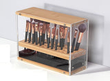 31 Holes Acrylic Bamboo Brush Holder Organiser Beauty Cosmetic Display Stand with Leather Drawer V178-13624