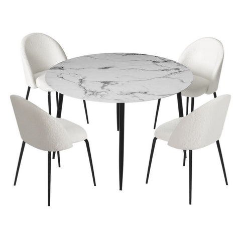 1 Artiss Dining Table and 4 Chairs Set Marble White DSET-MAR75-VEL150-WHX4