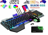 104 Keys Wireless Gaming Keyboard Mouse SetMouse Pad, RGB LED Backlit PC/Laptop Black-RGB V201-W10916988