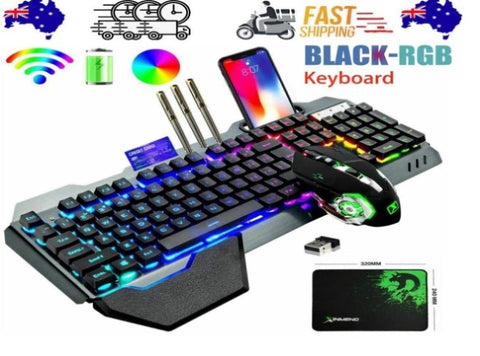 104 Keys Wireless Gaming Keyboard Mouse SetMouse Pad, RGB LED Backlit PC/Laptop Black-RGB V201-W10916988
