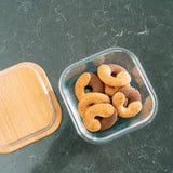 6 Pcs Large Bamboo Food Containers Clear Glass with Bamboo Lids V915-MB0079X6